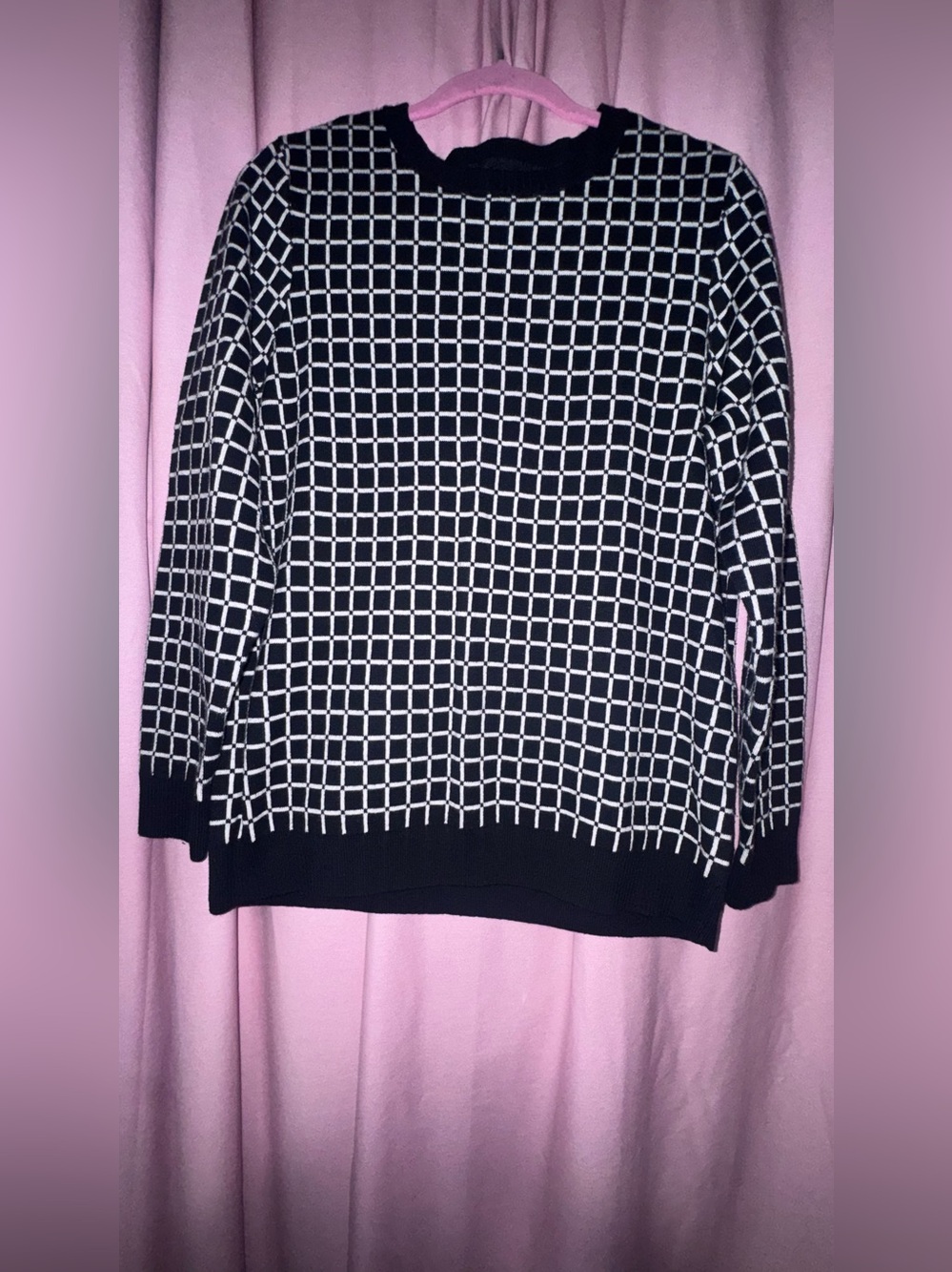 Charter Club Black and White Grid Crewneck Sweater